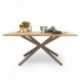 Conjunto de Comedor TAMI QUEEN con Mesa Fija de Madera Maciza y 4 Sillas Tapizadas en Tela Gris