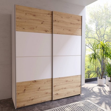 Armario de Puertas Correderas DOMY 170 cm – Blanco Mate, Roble Artisan o Espejo