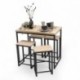 Conjunto de Mesa Alta con 4 Taburetes MEGA – Estructura Metálica Negra y Acabado Roble