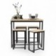 Conjunto de Mesa Alta con 4 Taburetes MEGA – Estructura Metálica Negra y Acabado Roble