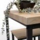 Conjunto de Mesa Alta con 4 Taburetes MEGA – Estructura Metálica Negra y Acabado Roble