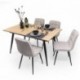 Conjunto de Comedor Extensible NELA/SALA  – Mesa de 140 a 180 cm + 4 Sillas Tapizadas con Patas Metálicas Negras