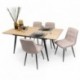 Conjunto de Comedor Extensible NELA/SALA  – Mesa de 140 a 180 cm + 4 Sillas Tapizadas con Patas Metálicas Negras