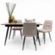 Conjunto de Comedor Extensible NELA/SALA  – Mesa de 140 a 180 cm + 4 Sillas Tapizadas con Patas Metálicas Negras