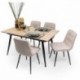 Conjunto de Comedor Extensible NELA/SALA  – Mesa de 140 a 180 cm + 4 Sillas Tapizadas con Patas Metálicas Negras