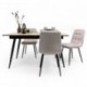 Conjunto de Comedor Extensible NELA/SALA  – Mesa de 140 a 180 cm + 4 Sillas Tapizadas con Patas Metálicas Negras