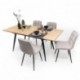 Conjunto de Comedor Extensible NELA/SALA  – Mesa de 140 a 180 cm + 4 Sillas Tapizadas con Patas Metálicas Negras