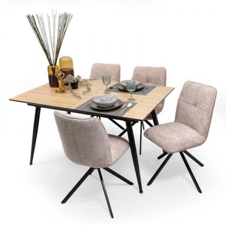Conjunto de Comedor NELA/LUNA Mesa  Extensible 140 cm con 4 Sillas Giratorias Tapizadas