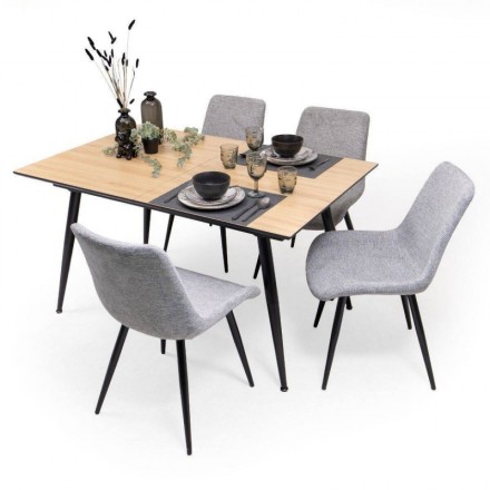 Conjunto de Comedor NELA/DUBAI Mesa Extensible 140 cm con 4 Sillas Tapizadas
