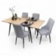 Conjunto de Comedor NELA/QUEEN Mesa Extensible 140 cm y 4 Sillas Tapizadas en Tela Gris