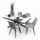 Conjunto de Comedor Extensible KATIA/DUBAI  con Mesa Cerámica 160  Mármol Blanco + 4 Sillas Tapizadas