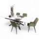 Conjunto de Comedor Extensible KATIA/DUBAI  con Mesa Cerámica 160  Mármol Blanco + 4 Sillas Tapizadas