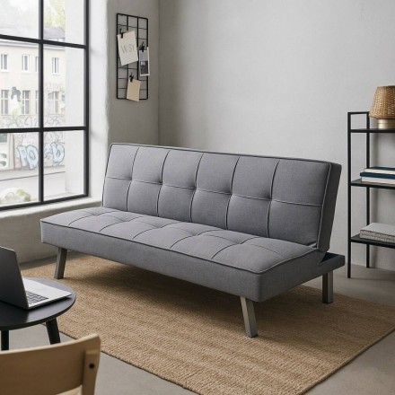 Sofá cama de 3 plazas apertura clic-clac KOHTAO tapizado en tela gris de 176 cm