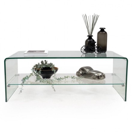 Mesa de centro Murano cristal curvado y templado de una pieza con revistero de 110x60