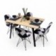Conjunto comedor industrial BAUHAUS: mesa roble 120x80 con patas negras + 4 sillas patchwork