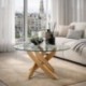 Mesa de centro redonda DALILA WOOD cristal templado y base metálica color madera de 80x40 cm