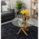 Mesa de centro redonda DALILA WOOD cristal templado y base metálica color madera de 80x40 cm