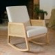 Sillón Mecedora Nórdica NARA de Madera con Rejilla de Ratán y Tapizado Beige – Butaca para Salón o Lactancia